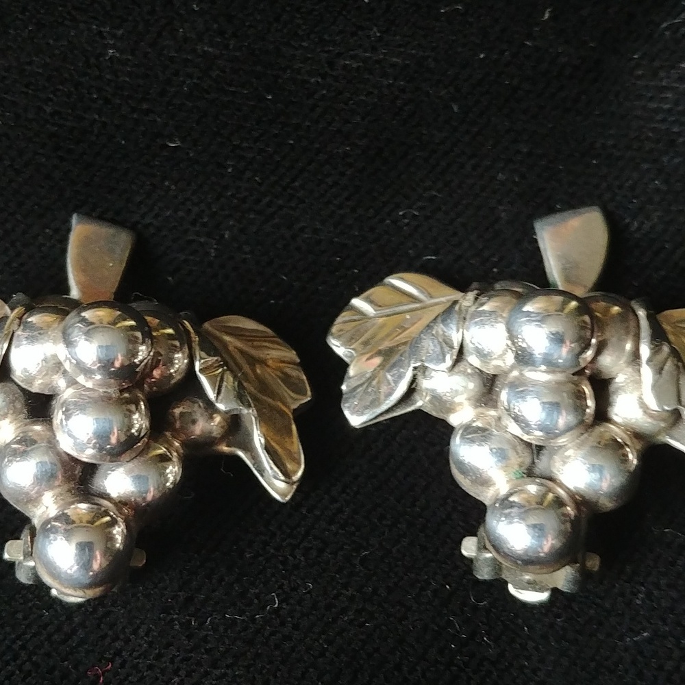 Sterling grape clip earrings